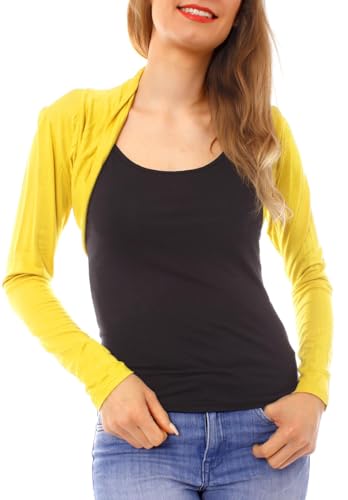 Easy Young Fashion - Damen Jersey Bolero - Langarm Schulterjacke - kurzer offener Crop Cardigan 2008 OneSize (34-38) - Gelb