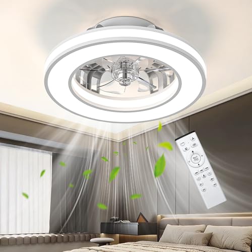 Ateroll Deckenventilator mit Beleuchtung Ø41.5CM, Deckenventilator mit Licht Dimmbar (3000K-4000K-6500K), 6 Geschwindigkeiten mit Fernbedienung, Timer, Lichtspeicher, geeignet für Schlafzimmer