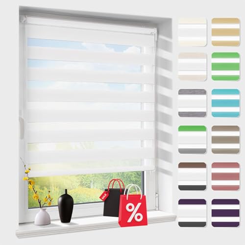 Doppelrollo klemmfix ohne Bohren, Duo Rollos für Fenster & Tür mit Bohren, Version 2025 Weiß B40 x H150cm (Stoffbreite 40 cm), Fensterrollo lichtdurchlässig & verdunkelnd, Klemmrollo Sonnenschutz