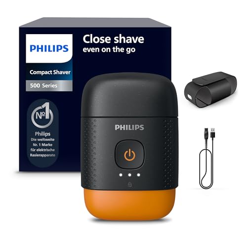 Philips Rasierer Series 500 - kompakter Elektrorasierer für Herren, 3D-Scherkopf, elektrischer Nass- und Trockenrasierer, Reiseetui, Reisesperre, magnetische Kappe, Modell S595/05