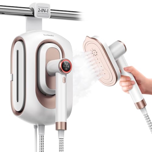 Newbealer Dampfbügelstation, 1600W Bügelstation für Kleidung, 3 Dampfstufen Dampfbügeleisen, 30s Schnelles Aufheizen Bügeleisen, 1,2L abnehmbarer Wassertank, Platzsparendes Design mit Wandmontage,Gold