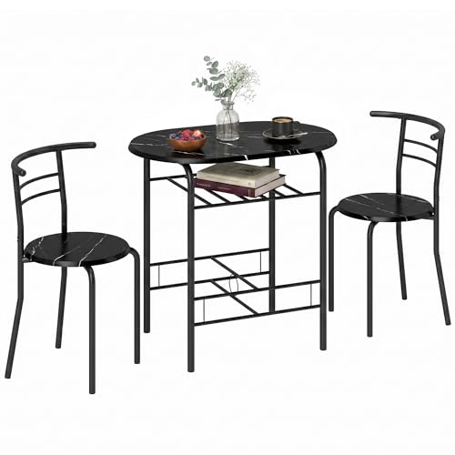 HOMCOM 3-Teilige Essgruppe für Kleine Räume Metallgestell Schwarz