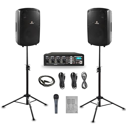 PRORECK MX10 1600W 6-Kanal Aktiv-Mischpult mit Bluetooth & 10 Zoll (25,4 cm) passiven Lautsprechern – PA-System inkl. Ständer und Mikrofon