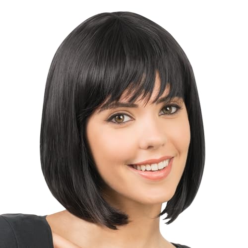 Chaks - Bob Perücke Kurzhaar, Frisur aus Kunsthaar, 30 cm glatt mit Pony für Karneval, Cosplay oder Festival