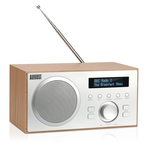 August MB420 DAB+/FM Radio mit Bluetooth digitales Küchenradio mit Holzgehäuse mit RDS-Funktion 60 Presets Hifi Lautsprecher 5W - Radiowecker mit Sleeptimer Alarm Snooze - USB/Aux-In/Aux-Out