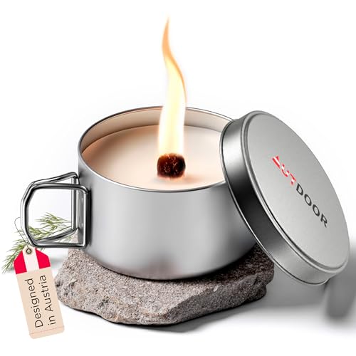 AUTDOOR® Dauerkerze Outdoor aus Sojawachs – Nachfüllbare Campingkerze mit Dauerdocht | Nachhaltiges Windlicht als Mini-Lagerfeuer für Garten & Balkon – Umweltfreundliche & wiederverwendbare Kerze