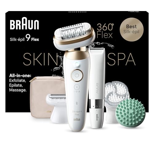 Braun Silk-épil 9 Flex SkinSpa Epilierer Damen, All-in-One Set, Haarentferner für Langanhaltende Haarentfernung, Ladyshaver, Wasserdicht — Inkl. Mini-Rasierer für den Körper — 9-481 3D, Weiß/Gold