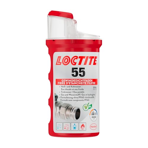 LOCTITE 55, Gewindedichtfaden für schnelle Dichtung, Gewindedichtung für Rohrgewinde und Anschlussstücke, für Gewinde aus Metall und Kunststoff, 1x160m