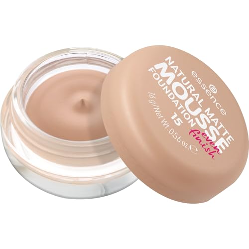 essence NATURAL MATTE MOUSSE FOUNDATION, Nr. 15, Nude, mattierend, abdeckend, Expressergebnis, matt, vegan, ohne Parfüm, ohne Alkohol, ohne Konservierungsstoffe, 1er Pack (16g)