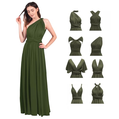 Abendkleid Lang Damen Elegant Rückenfreies Multiway Bandage Wickelkleid Festlich Hochzeitskleid Brautkleid Brautjungfernkleider Cocktailkleid Weihnachten Silvester Partykleid Ballkleid Dunkelgrün L