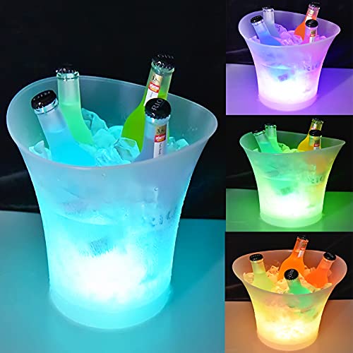 LED Eiskübel 5L, Multicolor LED Sektkübel, Großraumbehälter für Flaschenwein und Flaschengetränke, Eiskübel mit mehreren Farbverlauf, Farbe einstellbar, geeignet für Festival/Party/Zuhause/Bar