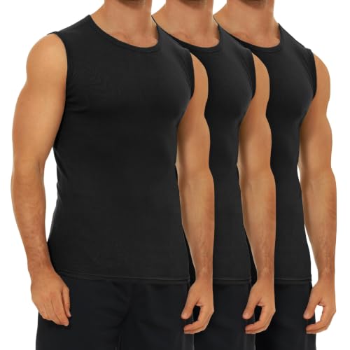 FALARY Unterhemd Herren Männer 3er Pack Schwarz gekämmte Baumwolle Tank Top Gym Athletic XL