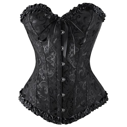 Generisch Corsage Damen Korsett Vollbrust übergröße Klassische Brokat Korsage Schnürkorsett Top Satin Floral Boned Overbust Bustier Lingerie Tops Gothic Vintage Corsagen Corsette