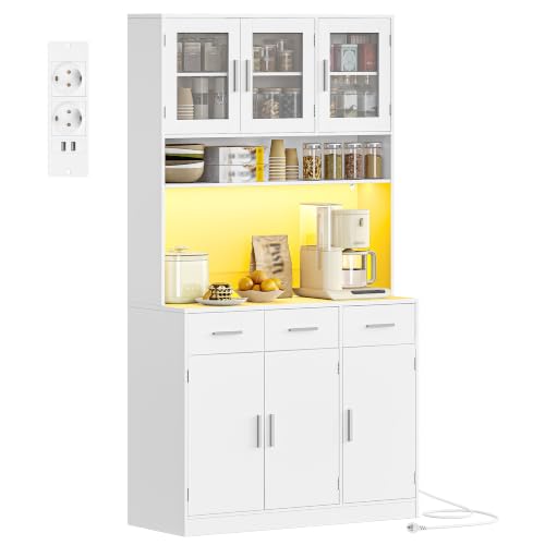 Hzuaneri Buffetschrank, Küchenschrank mit 3 Schubladen, Hochschrank