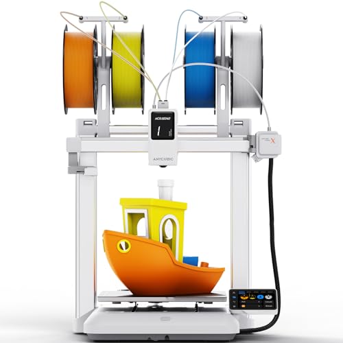 Anycubic Kobra X 3D Drucker, 600 mm/s Schnelles Drucken, Adaptive Extrusionskraft Druck von weichem und hartem Filament, Intelligentes Drucken per Fernzugriff, 4 Integrierte Farben für Anfänger