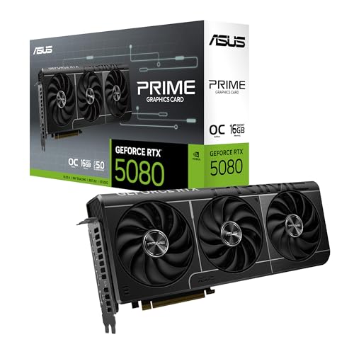 ASUS Prime GeForce RTX 5080 OC Edition 16GB GDDR7 Gaming Grafikkarte (Nvidia GeForce RTX5080, SFF-Ready, Dual-BIOS-Schalter, PCIe 5.0, 1x HDMI 2.1b, 3X DisplayPort 2.1a)