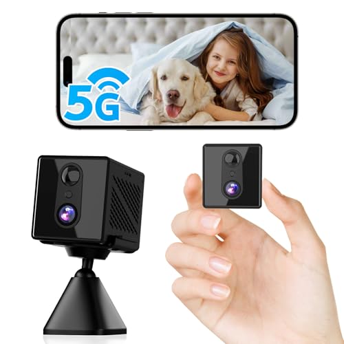 aidowocam Mini Kamera,5G WiFi Überwachungskamera Innen,Kamera Überwachung Innen,Kostenloser Cloud-Speicher, Lange Standby Akku Kamera,Bewegungsmelder,Nachtsicht,Unterstützt SD-Speicher