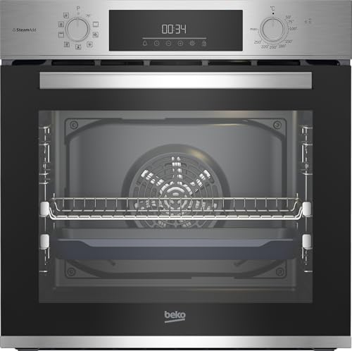 Beko BBIS12301XE b300 Backofen, Einbaubackofen, 72 l Garraum, Multifunktionsofen, 9 Funktionen, AeroPerfect Heißluft, SteamAdd Dampffunktion, SteamShine Reinigung, versenkbare Knebel, Edelstahl