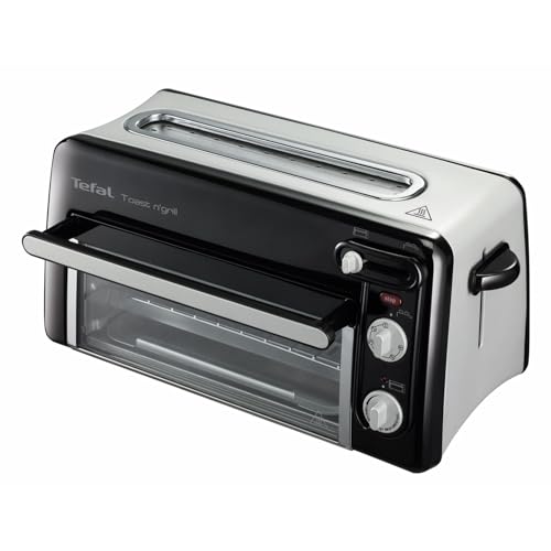 Tefal RETRO Toast n’ Grill – 2-in-1 Toaster und Mini-Backofen, 1300 W, energieeffizienter Mini-Ofen zum Toasten, Grillen & Aufbacken, kompakt, Schwarz/Alu matt, TL6008