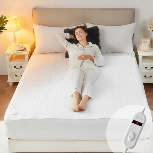 CELESTA Wärmeunterbett 150x80cm, Heizdecke mit 3 Temperaturstufen, LED-Controller & Überhitzungsschutz, maschinenwaschbar & atmungsaktiv, Weiß