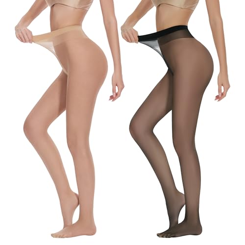 AKKQHH Strumpfhosen Damen Transparent 20 DEN Feinstrumpfhose High Waist Reißfest Seidenstrumpfhose Komfortbund Seidig Stützstrumpfhose Druckfreier 2er PACK(Hautfarben+Schwarz,L)