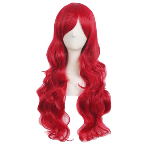 MapofBeauty 28 Zoll/70 cm Seitenscheitel Pony Charmante Frauen Lange Lockige Volle Haar Gewellt Perücke (Hell rot)