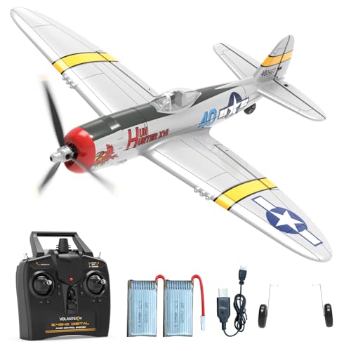 volantexrc P-47 RTF – 4-Kanal RC Flugzeug mit 2,4GHz Fernsteuerung, Gyro Stabilisierung & USB-Ladung – inkl. Akku & Sender – RC Modellflieger für Anfänger & Erwachsene