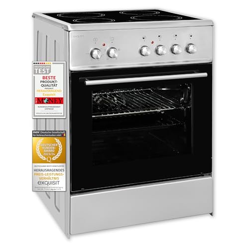 Exquisit ECM 6-4 Inox Elektro-Standherd - 60cm Glaskeramik-Kochfeld Umluft