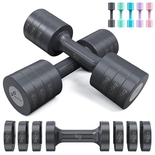 Hanteln Set, Sportneer Verstellbare Hanteln Frauen Set je 1–2,5 kg, 4-in-1 Kurzhanteln 2er Set, Adjustable Dumbbell Set für Home Gym, Fitness, Krafttraining, Geschenk (Schwarz-Grau)