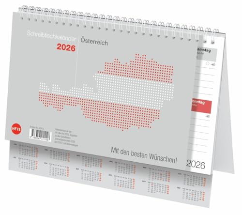 Schreibtischkalender Österreich klein 2026: Tischkalender zum Aufstellen. Klappkalender mit österreichischen Feiertagen und Schulferien. 24 x 18 cm. (Bürokalender Heye)