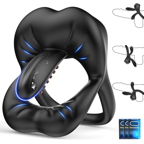Dual Penisring Vibrator mit 360° Verstellbarem Tongue Klitorisstimulator, Sex Spielzeug für die Paare Männer, Penis Ring Sexspielzeug für Paare Extrem Sex, Penisringe Sextoysets für Paare Sex Cockring