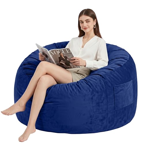 Kasunpul Sitzsack Stuhl Sitzsack Stühle für Erwachsene Riesen Sitzsäcke mit Samtbezug Bean Bag Flauschige Sitzsäcke für Wohnzimmer, Schlafzimmer, Marineblau, 90 x 90 x 49cm