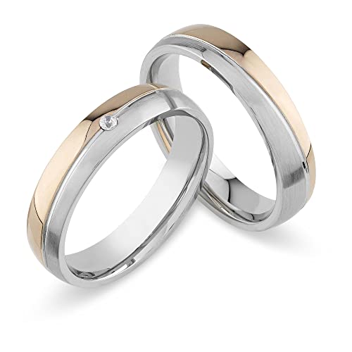 Paar Eheringe Partnerringe Verlobungsringe Edelstahl mit Zirkonia + Gravur Antragsringe Trauringe Freundschaftsringe | SH212