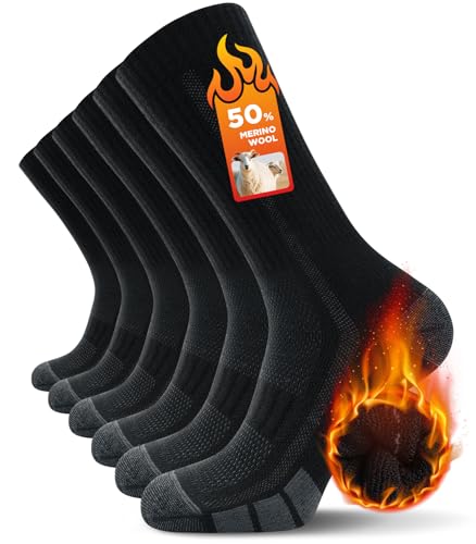 TANSTC Merino Socken Herren 39-42, Warme Outdoor & Trekking Wollsocken, Arbeitssocken,Atmungsaktiv & Anti-Blasen Warm Dicke Gepolstert Thermosocken für Herren, Damen, 3 Paar