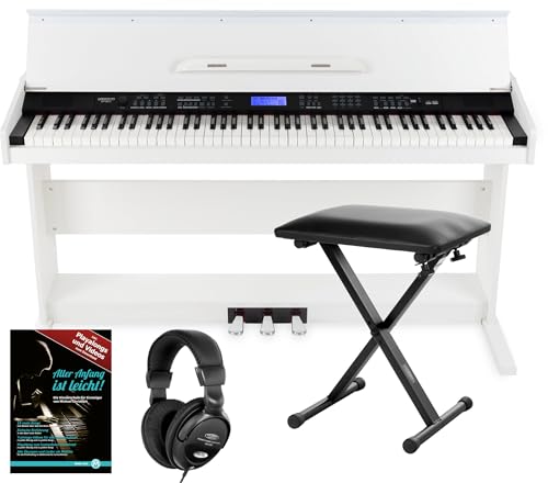 FunKey DP-88 II Digitalpiano Set (88 anschlagsdynamische Tasten, 360 Sounds, 160 Styles, MP3-Player, inkl. Keyboardbank, Kopfhörer und Klavierschule) weiß