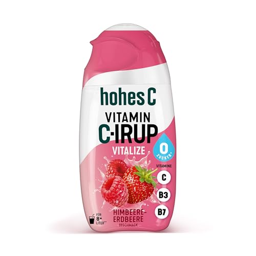 hohes C Vitamin C-IRUP Vitalize, Himbeere-Erdbeere-Geschmack, 1 x 65ml für ca. 8 Liter Fertiggetränk, mit Vitamin B7 Biotin, B3 Niacin und Vitamin C, ohne zugesetzten Zucker & Caloriefree