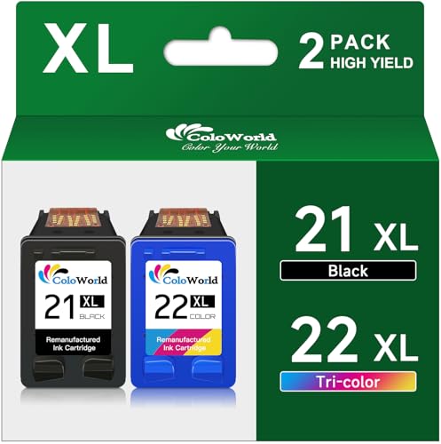ColoWorld 21 22 XL Druckerpatronen, Wiederaufbereitet für HP 21XL 22XL Schwarz Farbe Multipack Patronen für Deskjet F2120 F2280 F380 F4180 PSC 1410 1415 für Officejet 4315 4355 Druckers