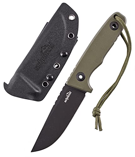 SCHNITZEL TRI - Outdoormesser mit Kydex-Scheide, Grün | Dangler-Tragesystem, Bushcraft, Camping, Wandern, Outdoor, Messer, Jagdmesser, Freizeitmesser, Erwachsene