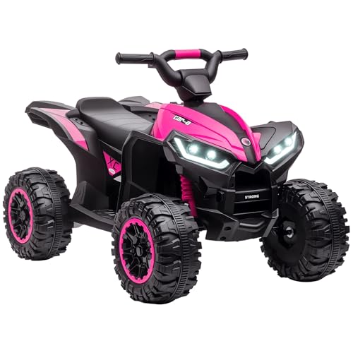 HOMCOM Kinder Quad Elektro 12V Kinderquad mit 35W Motor, Vorwärts-, Rückwärtsfunktion, Musik, USB-Anschluss, Hupe, LED-Scheinwerfer 3-6km/h Elektro-Quad für Kinder 3-5 Jahre Rosa