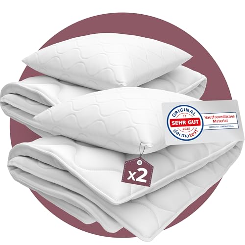 EVAN BROWNS® Bettenset 135x200 4teilig - Made in EU - Bettdecke 135x200 Set mit Kissen atmungsaktiv und pflegeleicht- 2X Kopfkissen und 2X Bettdecke - ÖKO-TEX