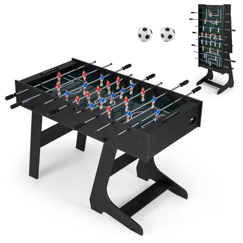 COSTWAY Tischkicker klappbar für 2-4 Spieler, 120 cm Kickertisch mit 22 Spielfiguren, Bällen & 2 Punktezähler, Tischfußball platzsparend aus Holz, Tischfussball indoor für Kinder & Erwachsene, Schwarz
