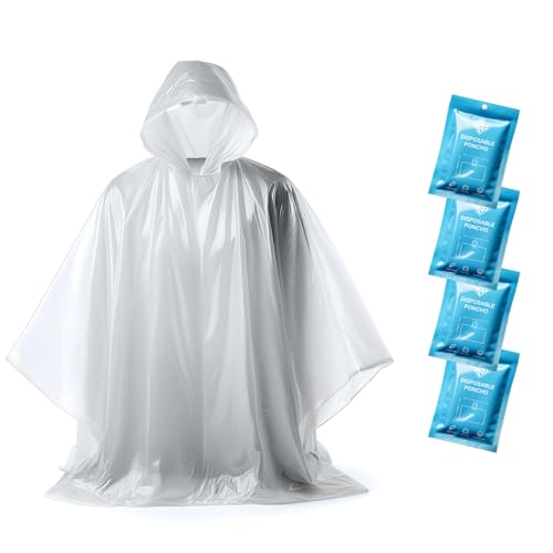 ZENO Regenponcho Einweg Transparent mit Kapuze für Festival - 4er-Pack