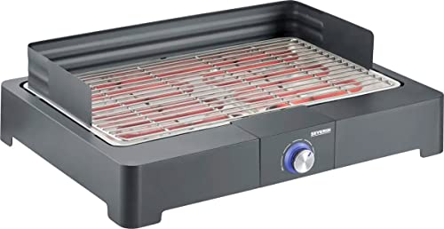 SEVERIN Tischgrill mit Edelstahl-Grillrost für drinnen und draußen, Elektrogrill mit schnellem Grill-Start, Balkon Grill ohne Verbrennungsgefahr, Schwarz, PG 8565