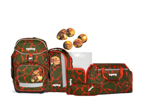 ergobag Schulranzen-Set PACK FeuerspeiBär, 7-teilig, inkl. Sporttasche, ergonomisch, ab der 1. Klasse