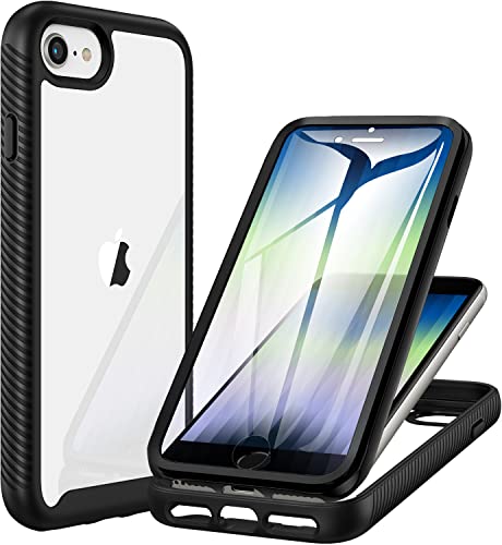 CENHUFO für iPhone SE 2020/SE 2022 Hülle, iPhone 8 Hülle, iPhone 7/6S/6 Hülle 360 Grad Handyhülle Stoßfest Schutzhülle Panzerhülle mit Eingebautem Displayschutz Outdoor Bumper Cover Case - Schwarz