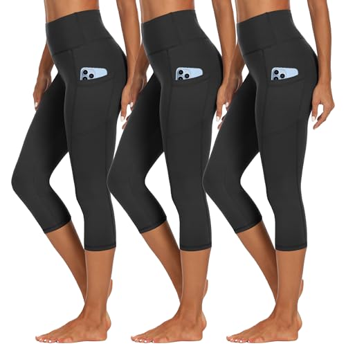HIPOWER 3er Pack Leggings Damen mit Taschen Capri Leggings Damen High Waist