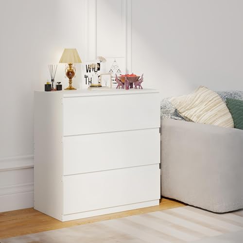 ZECIIYE Kommode mit 3 Schubladen,Sideboard,Beistelltisch,Nachttisch,Modern Schmale Komode Weiß MDF Holz für Schlafzimmer Wohnzimmer Kinderzimmer Flur Badezimmer und Büro,70 x 40 x 75 cm