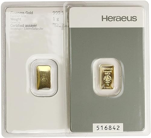 1 Gramm Goldbarren Heraeus + Echtheitszertifikat - 999.9/1000 Feingold - Prägefrisch - LBMA Zertifiziert - 1 g Gold