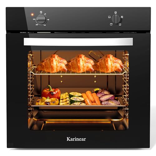 Karinear Einbaubackofen 60 cm 65L mit Stecker, 4 Programme, 2000W, Schwarz