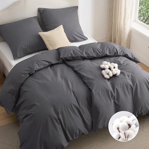 BEDSURE Bettwäsche 135x200 Baumwolle 4teilig - Bettwäsche-Sets für Kinder und Erwachsene, 2 Bettbezug & 2 Kissenbezüge 80x80 cm, Oeko-TEX Bedding Dunkelgrau Grau mit Reißverschluss